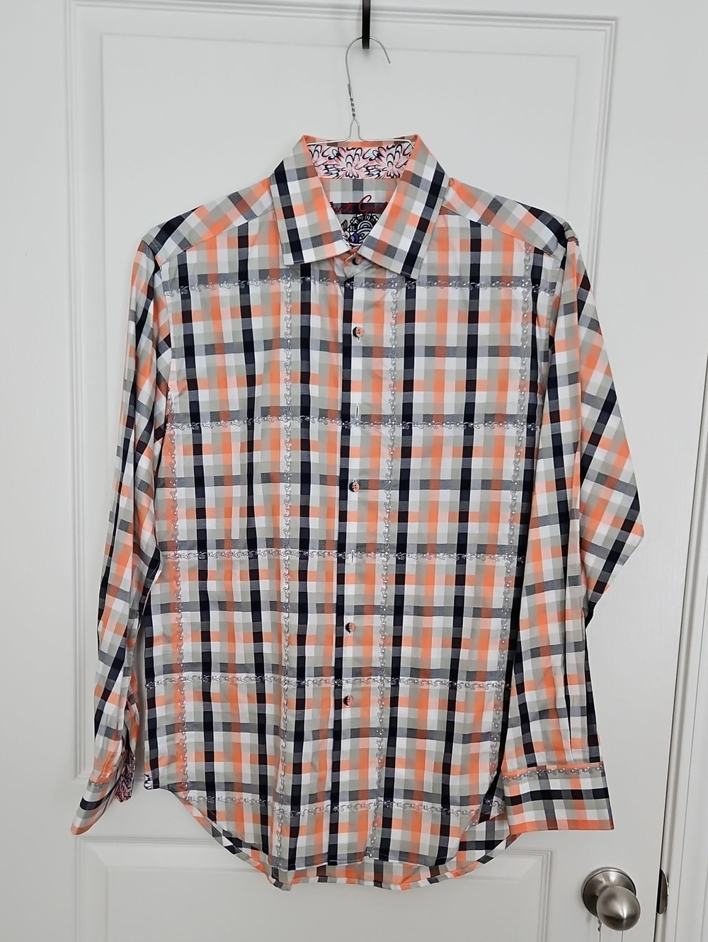 Robert Graham Orange, Navy & White Plaid Button-Down Shirt
